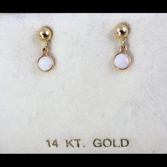 4MM Ball Stud with 4MM White Opal Dangle 10MM Drop